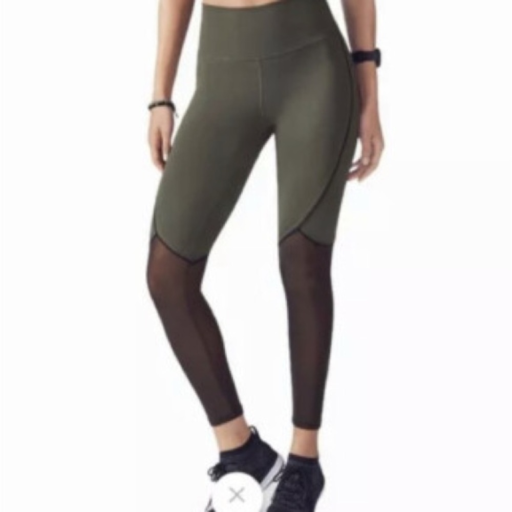 Fabletics Mesh Panel Performance Leggings in Forest Green